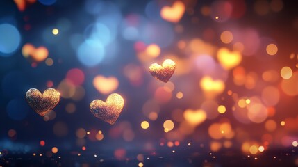 Poster - Abstract hearts floating in bokeh lights. Potential for romantic, celebratory or festive use