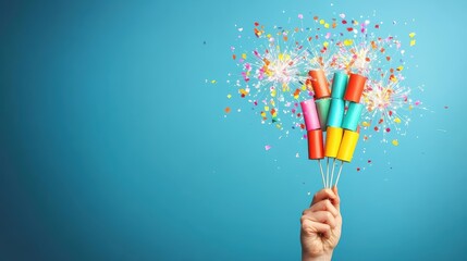 Vibrant fireworks exploding in colorful bursts against a dark night sky, celebrating an event with brilliant colors and sparkling trails.