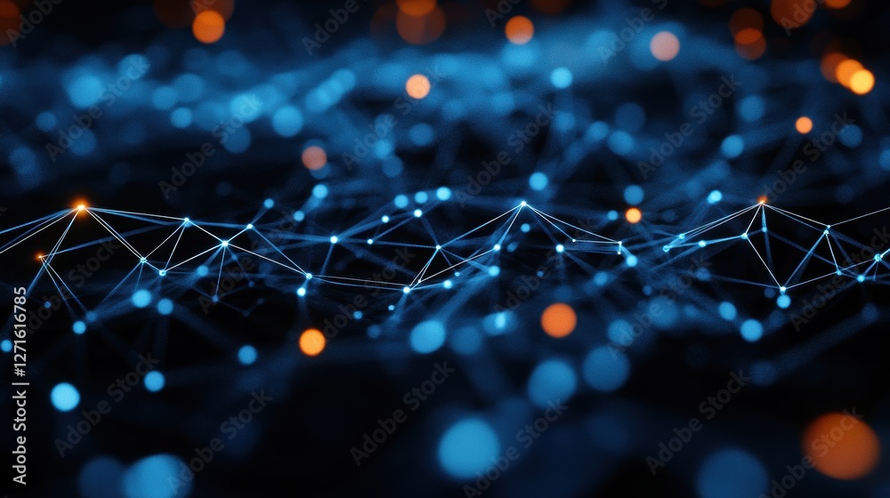 Network data visualization, abstract technology background with glowing ...