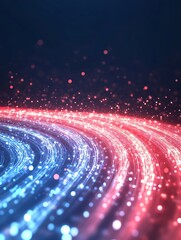 Poster - Vibrant red and blue neon light waves create a dynamic, energetic visual perfect for modern design projects and digital art.