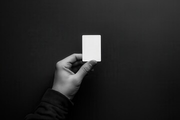 Fototapete - Hand holding a blank card against a dark background in minimalist style