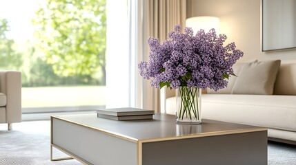 Poster - A beautiful photo of an elegant floral arrangement featuring lilac flowers, perfect for decor or nature-themed projects.