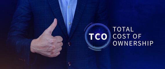 Aufkleber - TCO concept. Total Cost of Ownership, purchase price of an asset plus the costs of operation, business concept background