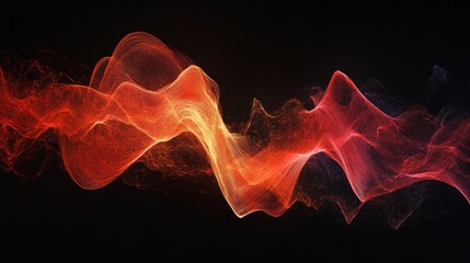 Wall Mural - Abstract red and orange wave flowing on black background.