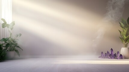 Aufkleber - A tranquil meditation room designed for holistic practices, featuring serene decor and calming ambiance perfect for relaxation and mindfulness.
