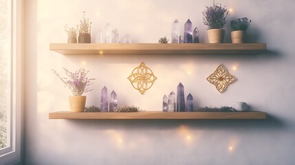 Poster - A serene and holistic interior image featuring floating elements, ideal for wellness and design themes.