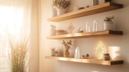 Fototapete - A serene interior featuring holistic design elements, conveying a peaceful atmosphere with floating decor for a tranquil living space.