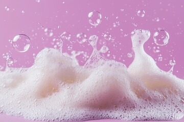 Poster - Delicate soap foam forms intricate shapes as bubbles rise and burst, adorned by playful droplets. This moment captures a fusion of color and texture, evoking a whimsical atmosphere