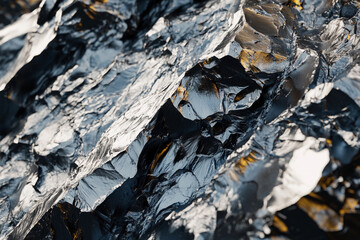 Poster - Close-up view of a Lithium texture concept featuring raw metallic lithium ore with rugged, reflective surfaces.