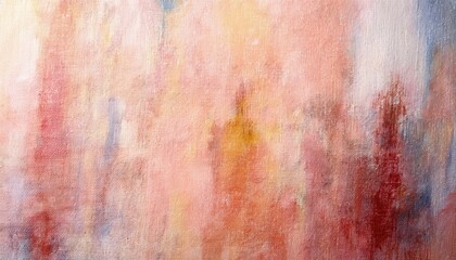 Poster - soft pastel abstract texture with warm peach, pink, and red brushstrokes on canvas, ideal for background and decor

