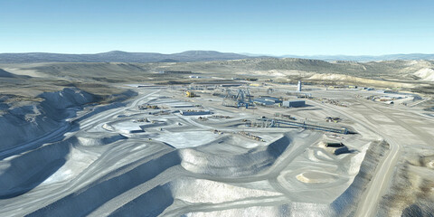 Poster - Aerial view of lithium mining ponds. lithium mining. Lithium mining brine pool. Mining operation in a remote mountainous area during daylight