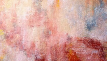 Poster - soft pastel abstract texture with warm peach, pink, and red brushstrokes on canvas, ideal for background and decor

