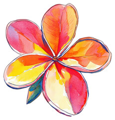 Wall Mural - PNG Frangipani flower illustration watercolor petals.