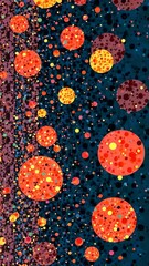 Fototapete - A painting of many small circles of different colors. The circles are mostly blue and red. The circles are scattered all over the painting