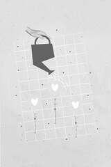 Leinwandbilder - Vertical collage picture of arm watering growing like notification plant flower support ukraine isolated on drawing background