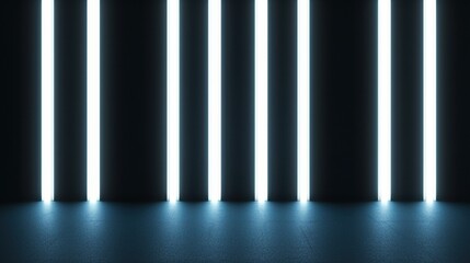 Poster - Black Studio Background Illuminated Concept, Vertical Light Strips in Dark Studio Background Creating Modern and Minimalist Aesthetic