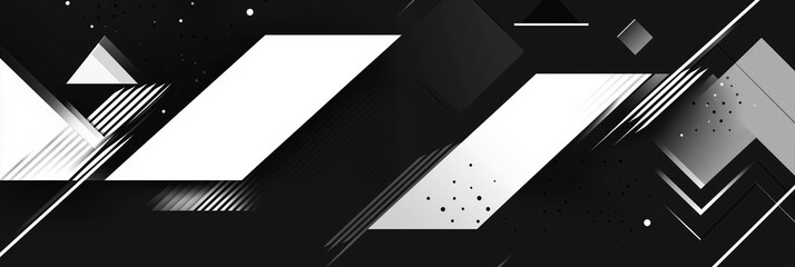 Poster - black and white abstract design with white lines and shapes. The design is made up of squares and triangles