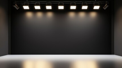 Poster - Black Studio Background Illuminated Concept, Contemporary Black Studio Space with White Lighting and Clean Design for Creative Projects