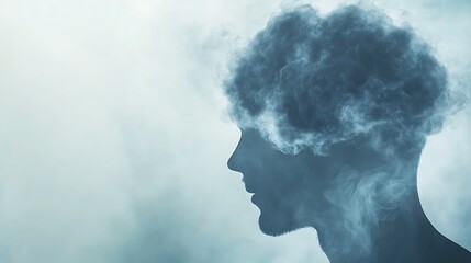 Aufkleber - A surreal image depicting a human head intertwined with a hazy, clouded brain, capturing a sense of mystery and introspection.