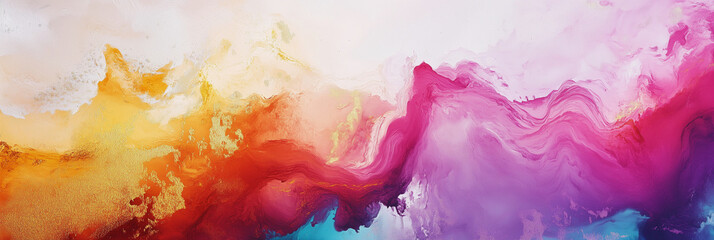 Poster - colorful painting with gold accents. The colors are bright and vibrant, creating a sense of energy and excitement. The gold accents add a touch of luxury and sophistication to the piece. Overall