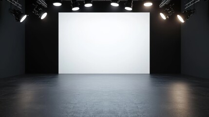 Poster - Black Studio Background Illuminated Concept, Minimalist Studio Scene with Soft Diffused White Light and Black Walls for Creative Spaces