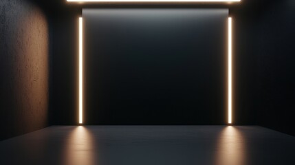 Poster - Black Studio Background Illuminated Concept, Studio Setup with Black Backdrop and Modern Lighting in Minimalist Design for Creative Projects