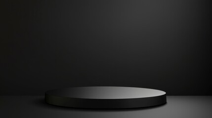 Poster - Black Studio Background Illuminated Concept, Subtle Gradient Black Studio Background with Light Accentuating Circular Platform and White Space for Display