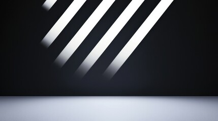 Poster - Black Studio Background Illuminated Concept, Dynamic Studio Lighting with Black and White Diagonal Stripes in a Minimalist Setting for Creative Projects