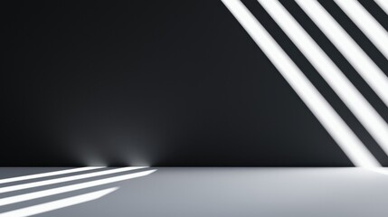 Poster - Black Studio Background Illuminated Concept, Dynamic Studio Lighting with Black and White Color Contrast in Diagonal Arrangement on Minimalist Background