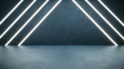 Poster - Black Studio Background Illuminated Concept, Dark Studio Space with Diagonal White Light Streaks Creating a Modern and Minimalist Aesthetic