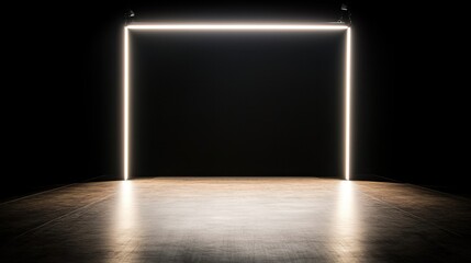 Poster - Black Studio Background Illuminated Concept, Dramatic Black Studio Setting with White Edge Light Illuminating Minimalistic Background
