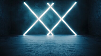 Poster - Black Studio Background Illuminated Concept, Futuristic Black Studio Space with Intersecting White Lights Creating an Abstract Atmosphere