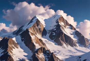 Wall Mural - Stunning mountain peak with snow-capped summit and surrounding clouds, wilderness, cloud