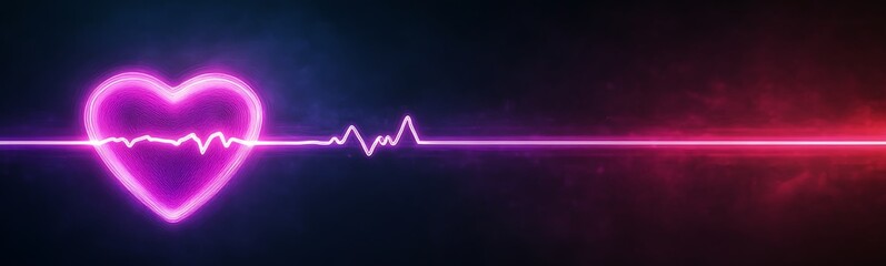 Poster - A vibrant photo of a glowing neon heart with a heartbeat line, perfect for romantic and artistic themes.