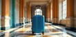 © DeeDay - A vibrant blue wheeled suitcase stands alone in a sunlit hallway, hinting at journeys yet to be taken and adventures waiting to unfold.