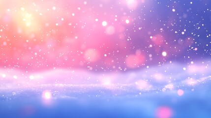 Canvas Print - Pastel winter wonderland scene with soft light, falling snow, and bokeh effect.