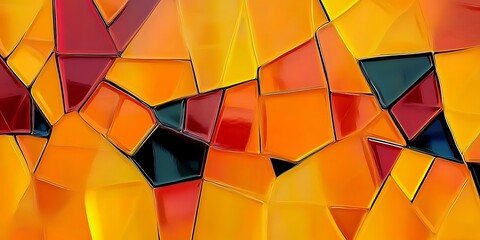 Leinwandbilder - Trendy Abstract Wallpaper, with Slick Glass Pieces. Colorful, Yellow and Orange, ,Modern Product Stage with Red and Orange 3D Wall. Premium Interior Design Wallpaper.