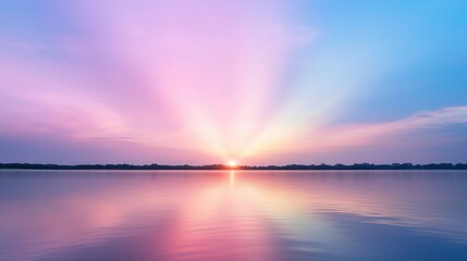 Wall Mural - a stunning sunset with vibrant colors reflecting on a tranquil lake.