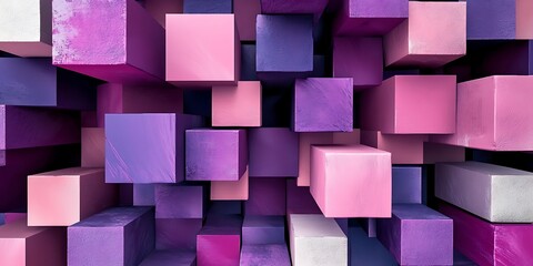 Fototapete - Multicolored 3D Block background. Tech Wallpaper with Purple and Pink colors. Abstract colorful background.