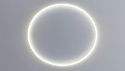Poster - White Surface with Embossed Shape and White Illuminated Edge. Tech Background with Neon Circle. 3D Render. 