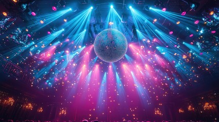 Wall Mural - Concert Venue, Stage Lights, Big Ball, Crowd, Event