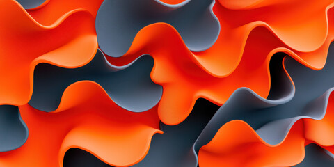Poster - Intricate Waves of Color: A Stunning Abstract Composition of Fluid Shapes in Vibrant Orange and Blue Perfect for Graphic Design and Digital Art Projects