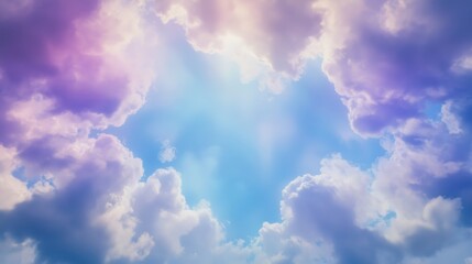 Wall Mural - A vibrant sky filled with fluffy clouds in shades of purple and blue.