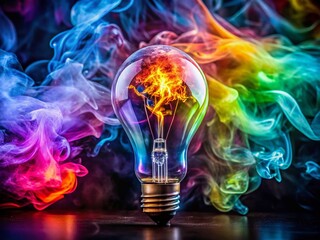 Wall Mural - Colorful Smoke Lightbulb: Brainstorming, Creativity, Innovation Stock Photo