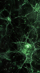Fototapete - Green neural network connecting neurons and transmitting signals in a human brain, concept of artificial intelligence and neural connections