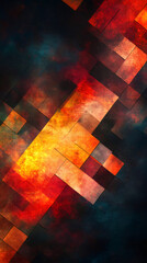 Poster - Intersecting geometric shapes forming textured grunge surface with warm color palette, generating vibrant abstract design