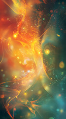 Aufkleber - Orange and teal abstract cosmic background with glowing particles and waves, ideal for websites, banners and presentations