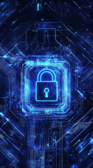 Fototapete - Bright blue digital padlock symbolizes cybersecurity and data protection within futuristic technological network