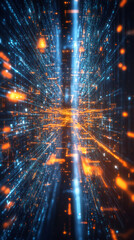 Poster - Complex digital information traffic flowing through futuristic cyberspace network, symbolizing internet infrastructure and data transmission