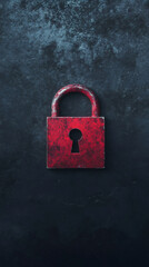 Fototapete - Rusty red padlock securing dark textured surface, symbolizing digital data protection and privacy concept